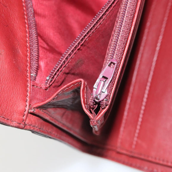 CHANEL Wallet Leather Red Gold CC Auth BA9871