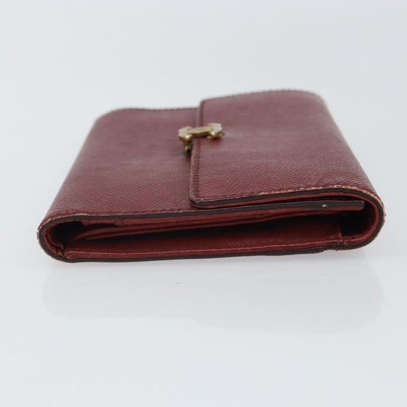 CHANEL Wallet Leather Red Gold CC Auth BA9871