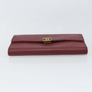 CHANEL Wallet Leather Red Gold CC Auth BA9871-7