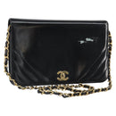 CHANEL Chain Shoulder Bag Patent leather Black Gold CC Auth BA9872-1