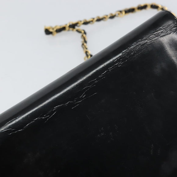 CHANEL Chain Shoulder Bag Patent leather Black Gold CC Auth BA9872