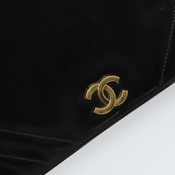 CHANEL Chain Shoulder Bag Patent leather Black Gold CC Auth BA9872