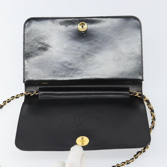 CHANEL Chain Shoulder Bag Patent leather Black Gold CC Auth BA9872