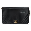 CHANEL Chain Shoulder Bag Patent leather Black Gold CC Auth BA9872-13