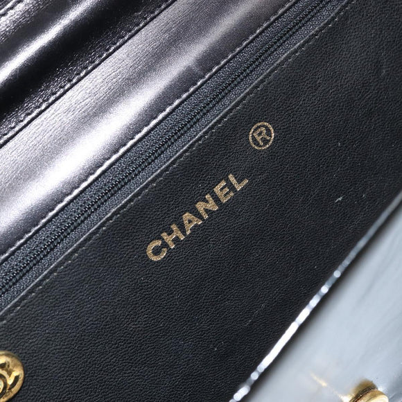 CHANEL Chain Shoulder Bag Patent leather Black Gold CC Auth BA9872