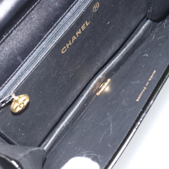 CHANEL Chain Shoulder Bag Patent leather Black Gold CC Auth BA9872