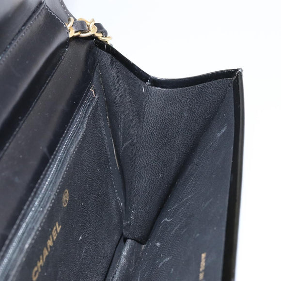 CHANEL Chain Shoulder Bag Patent leather Black Gold CC Auth BA9872