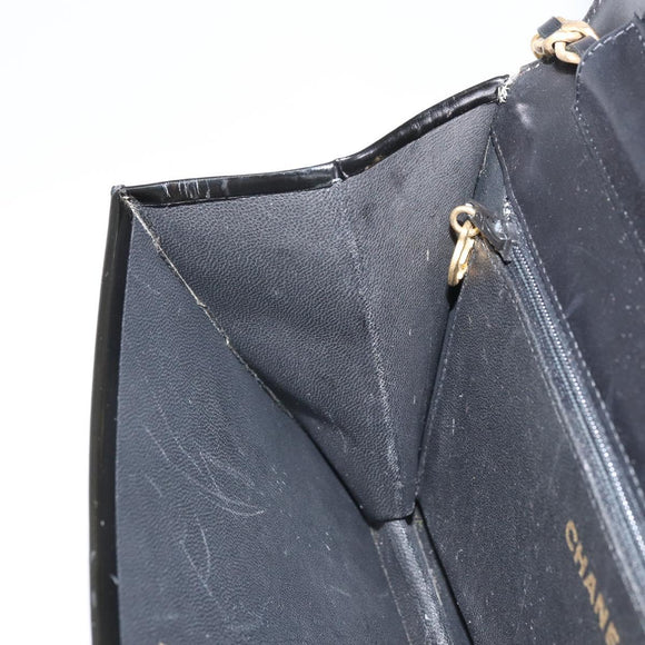 CHANEL Chain Shoulder Bag Patent leather Black Gold CC Auth BA9872