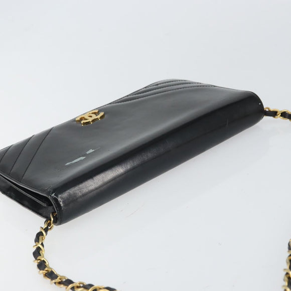 CHANEL Chain Shoulder Bag Patent leather Black Gold CC Auth BA9872