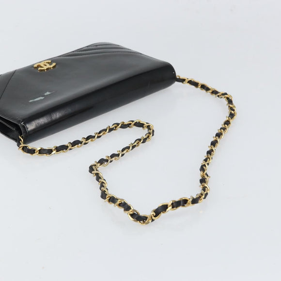 CHANEL Chain Shoulder Bag Patent leather Black Gold CC Auth BA9872