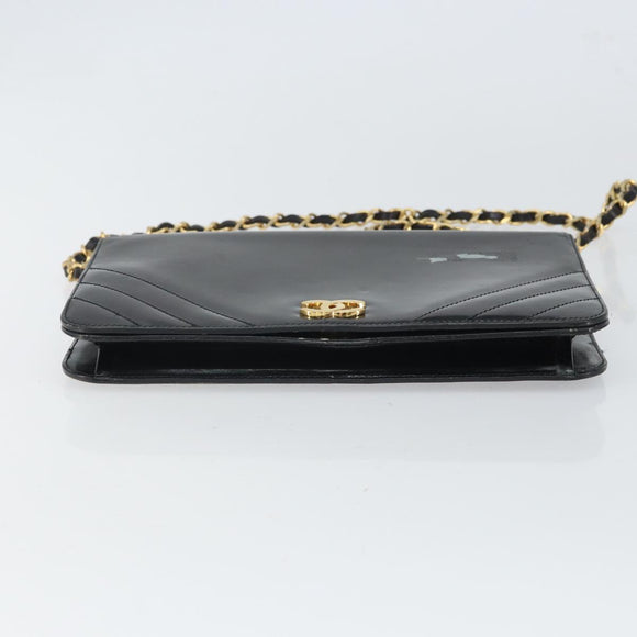 CHANEL Chain Shoulder Bag Patent leather Black Gold CC Auth BA9872