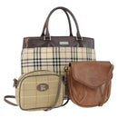 BURBERRY Nova Check Shoulder Bag Canvas Leather 3 Set Beige Brown Auth BA9885-1