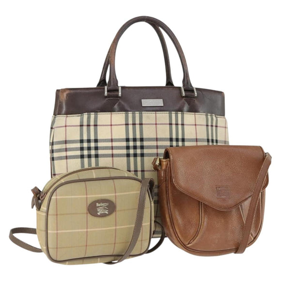 BURBERRY Nova Check Shoulder Bag Canvas Leather 3 Set Beige Brown Auth BA9885
