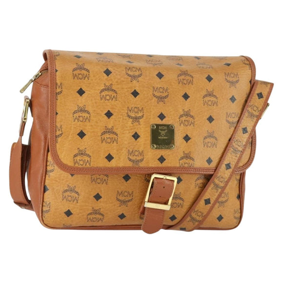 MCM Vicetos Logogram Shoulder Bag PVC Leather Brown Gold Auth BA9893