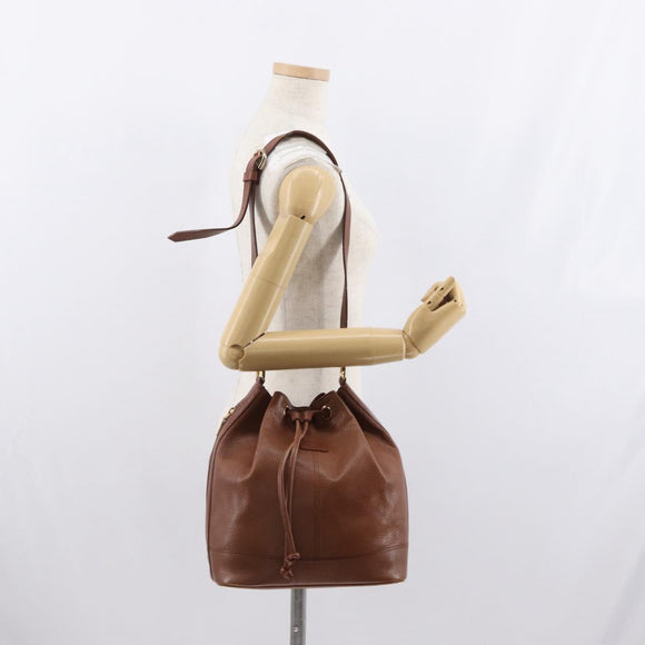 Burberrys Shoulder Bag Leather Brown Gold Auth BA9897