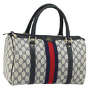 GUCCI GG Supreme Sherry Line Boston Bag PVC Navy Gold 33 013 4133 Auth BA9898-1
