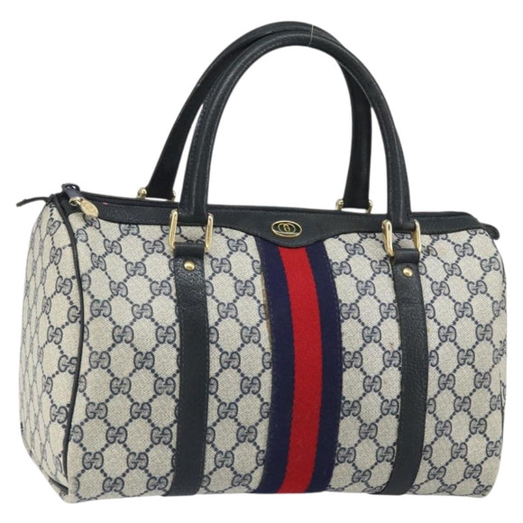GUCCI GG Supreme Sherry Line Boston Bag PVC Navy Gold 33 013 4133 Auth BA9898