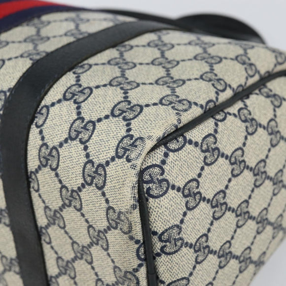 GUCCI GG Supreme Sherry Line Boston Bag PVC Navy Gold 33 013 4133 Auth BA9898