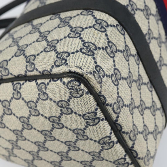 GUCCI GG Supreme Sherry Line Boston Bag PVC Navy Gold 33 013 4133 Auth BA9898