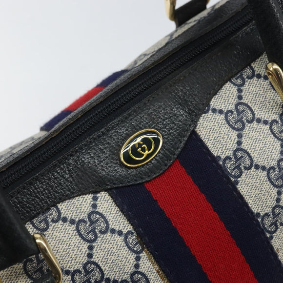 GUCCI GG Supreme Sherry Line Boston Bag PVC Navy Gold 33 013 4133 Auth BA9898