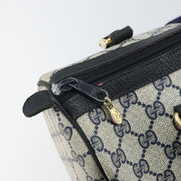 GUCCI GG Supreme Sherry Line Boston Bag PVC Navy Gold 33 013 4133 Auth BA9898