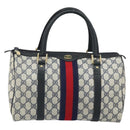 GUCCI GG Supreme Sherry Line Boston Bag PVC Navy Gold 33 013 4133 Auth BA9898-2