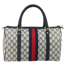 GUCCI GG Supreme Sherry Line Boston Bag PVC Navy Gold 33 013 4133 Auth BA9898-3