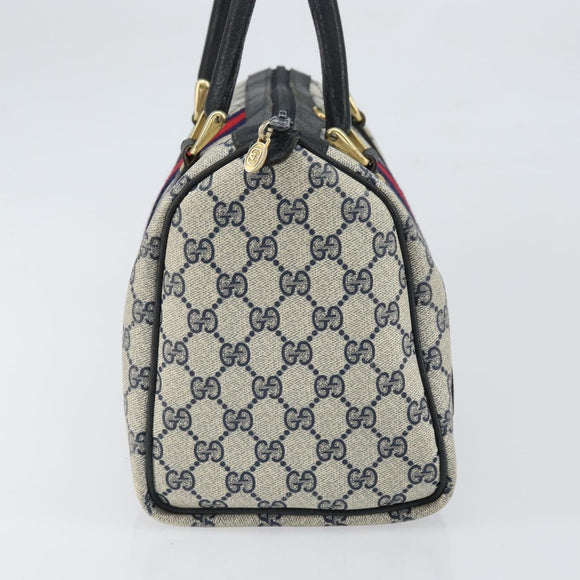 GUCCI GG Supreme Sherry Line Boston Bag PVC Navy Gold 33 013 4133 Auth BA9898
