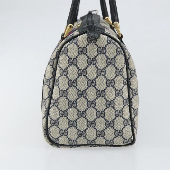 GUCCI GG Supreme Sherry Line Boston Bag PVC Navy Gold 33 013 4133 Auth BA9898