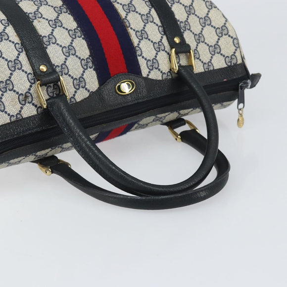 GUCCI GG Supreme Sherry Line Boston Bag PVC Navy Gold 33 013 4133 Auth BA9898