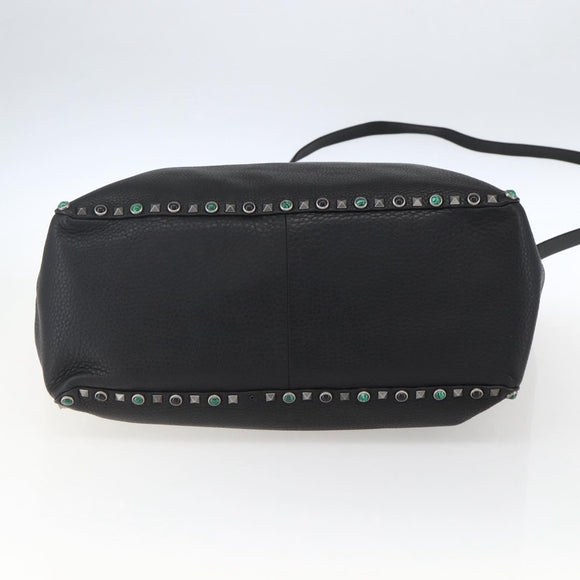 VALENTINO Tote Bag Leather 2way Black Silver Auth BA9899