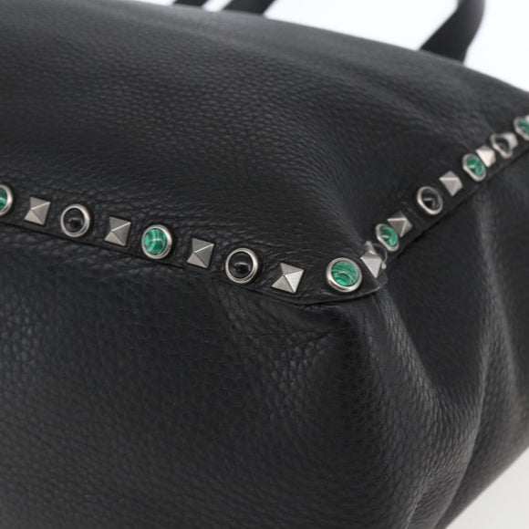 VALENTINO Tragetasche Leder 2-Wege Schwarz Silber Auth BA9899