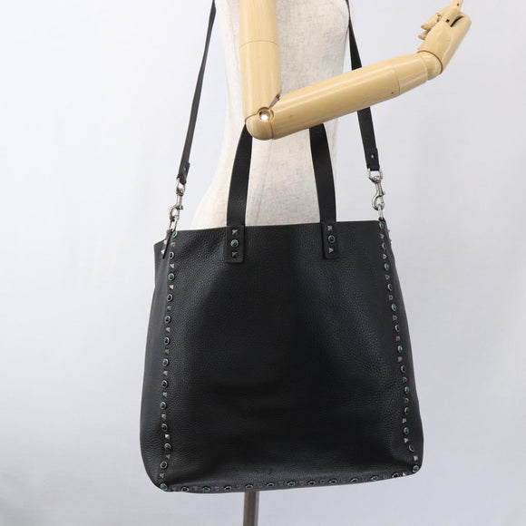 VALENTINO Tote Bag Leather 2way Black Silver Auth BA9899