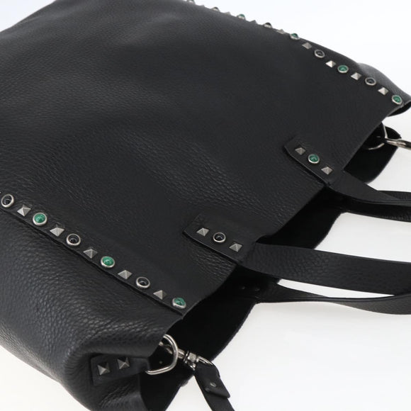 VALENTINO Tote Bag Leather 2way Black Silver Auth BA9899