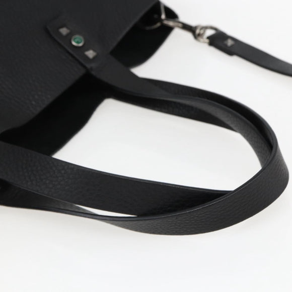 VALENTINO Tote Bag Leather 2way Black Silver Auth BA9899