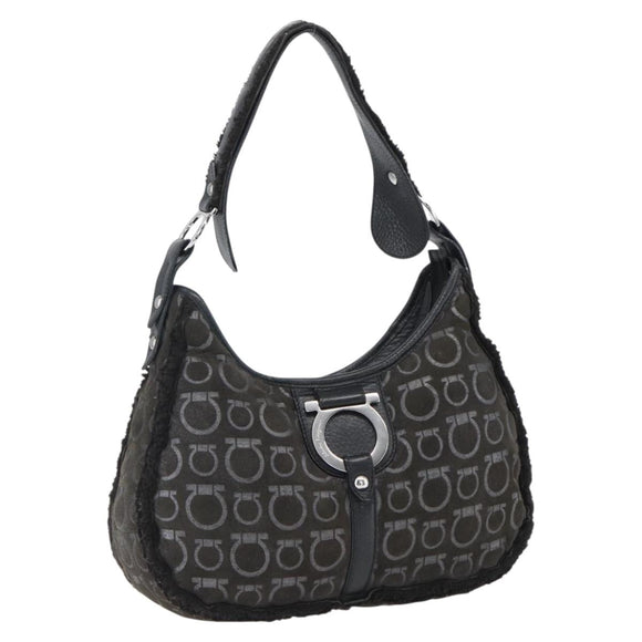 Salvatore Ferragamo Gancini Shoulder Bag cotton Black Silver Auth BA9901V
