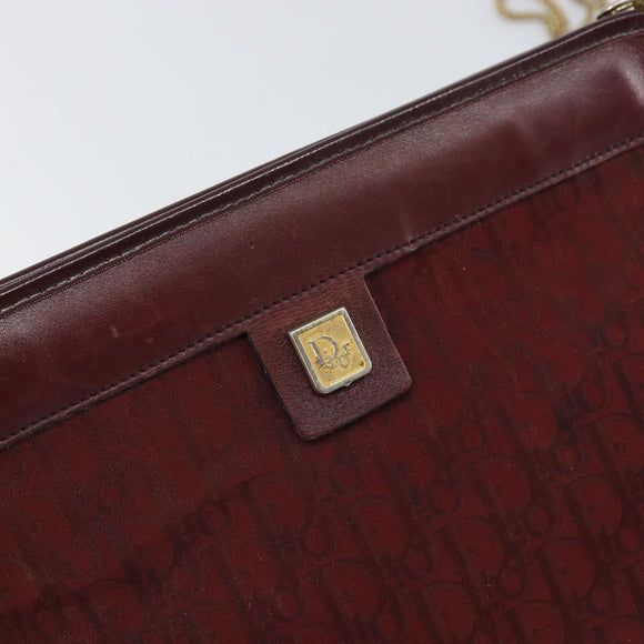 Christian Dior Trotter Canvas Chain Shoulder Bag Red Gold Auth BA9903