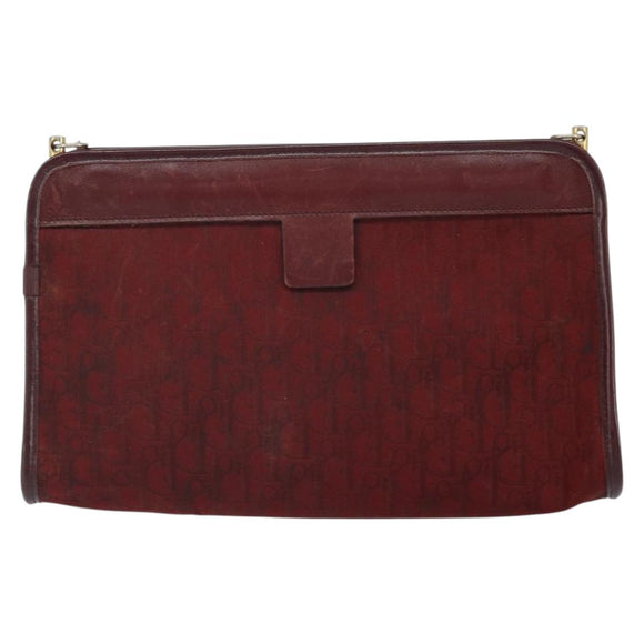 Christian Dior Trotter Canvas Chain Shoulder Bag Red Gold Auth BA9903