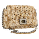DOLCE&GABBANA Chain Shoulder Bag Raffia Beige Gold Silver Auth BA9904V-1
