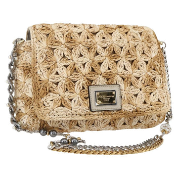 DOLCE&GABBANA Chain Shoulder Bag Raffia Beige Gold Silver Auth BA9904V