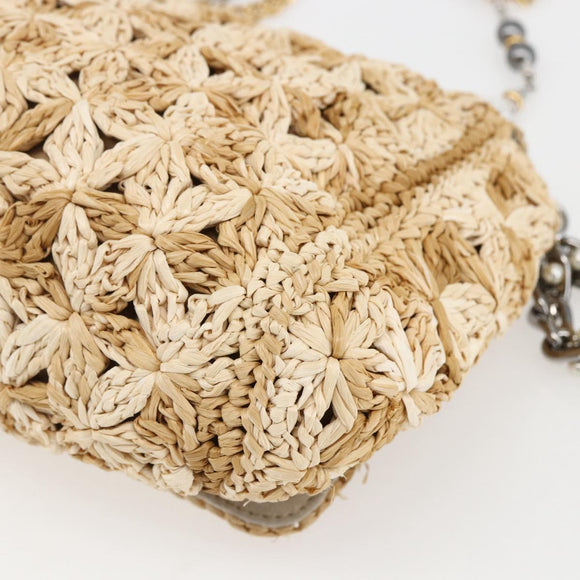 DOLCE&GABBANA Chain Shoulder Bag Raffia Beige Gold Silver Auth BA9904V
