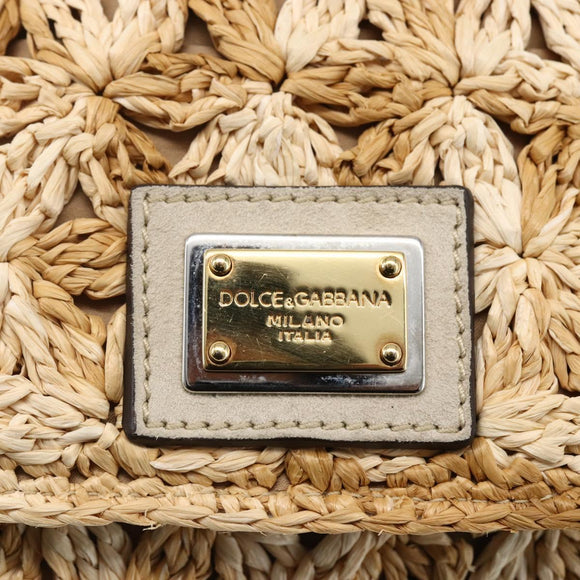 DOLCE&GABBANA Chain Shoulder Bag Raffia Beige Gold Silver Auth BA9904V