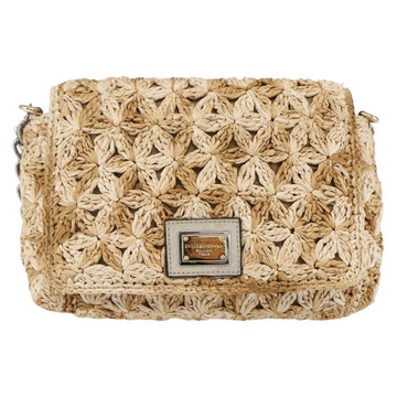 DOLCE&GABBANA Chain Shoulder Bag Raffia Beige Gold Silver Auth BA9904V - 0