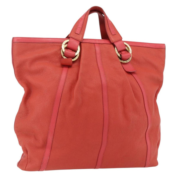BVLGARI Hand Bag Leather Pink Gold Auth BA9905