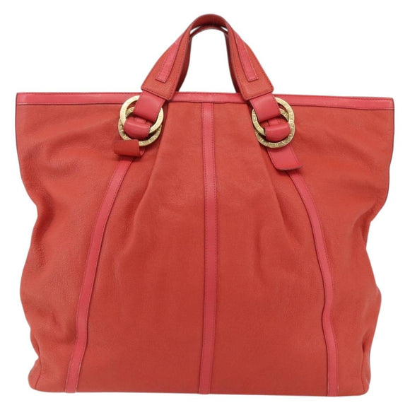 BVLGARI Hand Bag Leather Pink Gold Auth BA9905