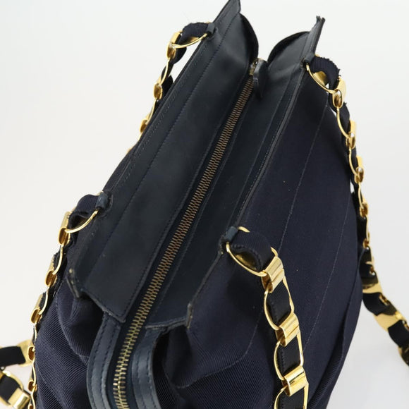 Salvatore Ferragamo Tote Bag Canvas Navy Gold Auth BA9906