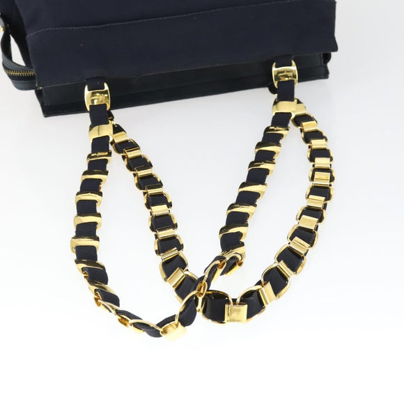 Salvatore Ferragamo Tote Bag Canvas Navy Gold Auth BA9906