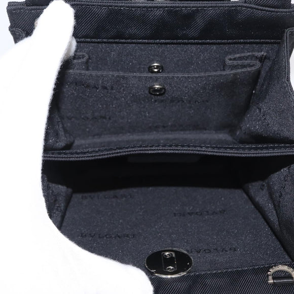 BVLGARI Hand Bag Nylon Black Silver Auth BA9909
