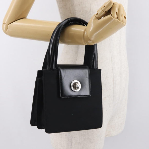 BVLGARI Hand Bag Nylon Black Silver Auth BA9909