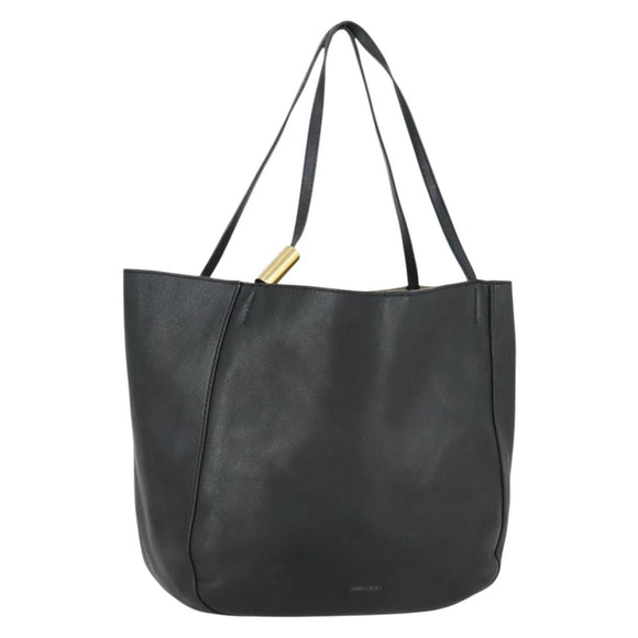 Jimmy Choo Tote Bag Leather Black Gold Auth BA9910